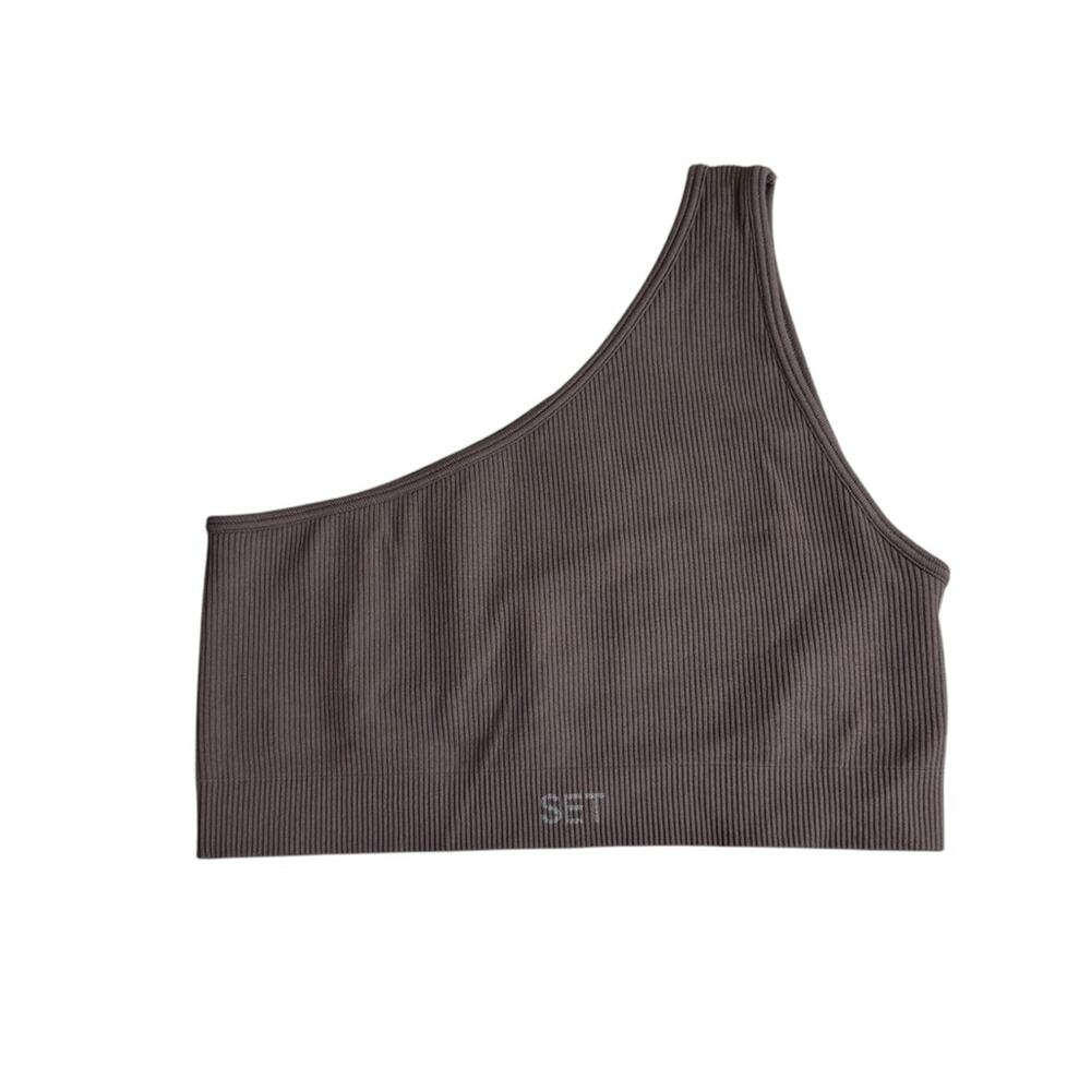 Set Active‎ Sculptflex Ribbed One Shoulder Sports Bra in Pepper Womens XS